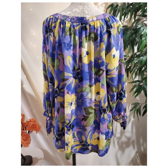 Anthro Figueroa & Flower Floral 3/4 Sleeve Shell Button Popover Blouse Plus 3X - Picture 3 of 11